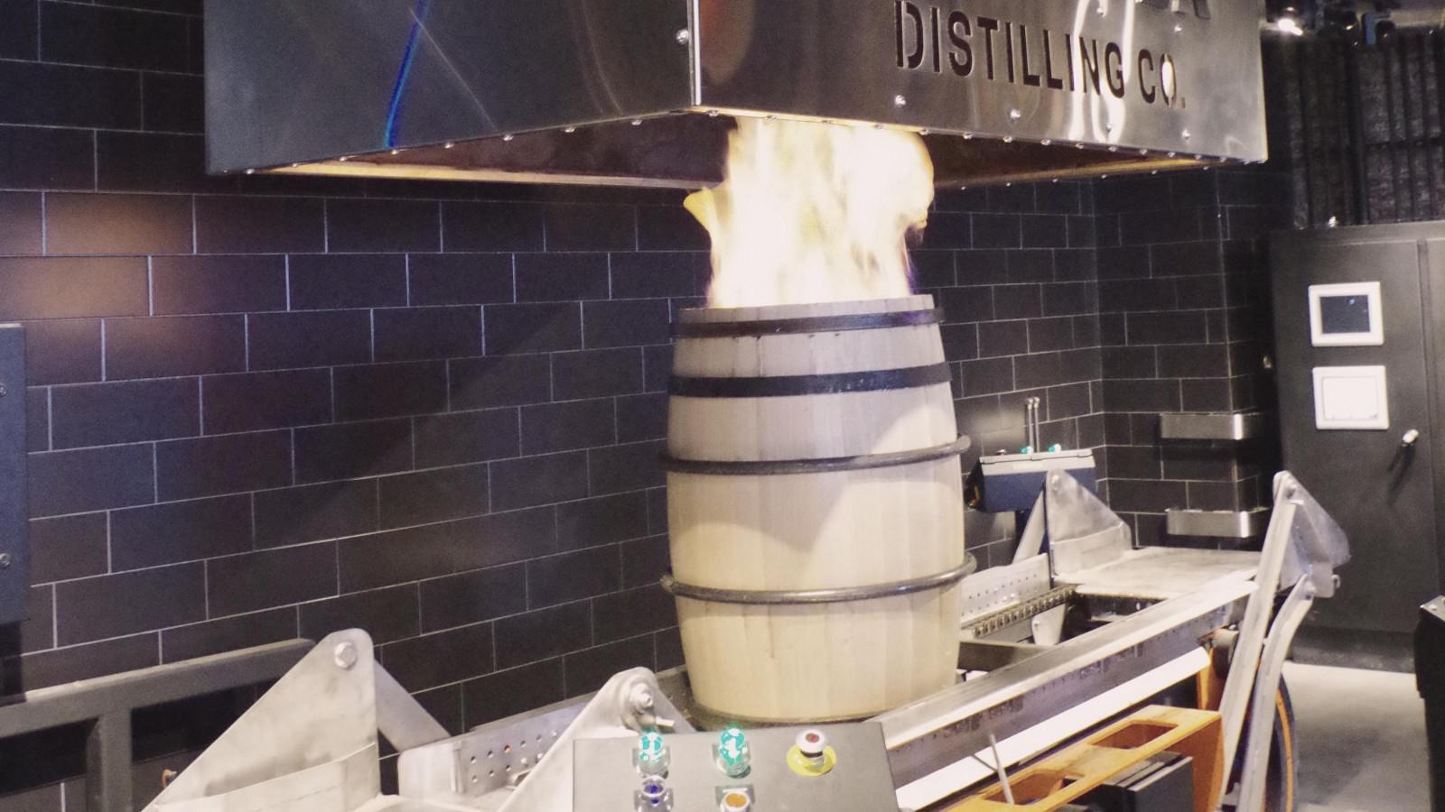 Barrel charring during the distillery tour. Photo: Maggie Kimberl Barrel charring during the distillery tour. Photo: Maggie Kimberl