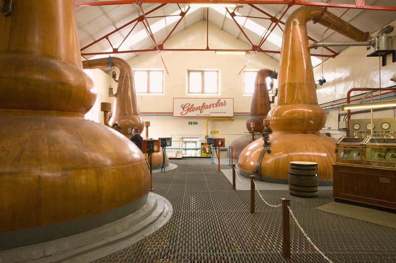 Stills at Glenfarclas Distillery - Photo: Glenfarclas Distillery Stills at Glenfarclas Distillery - Photo: Glenfarclas Distillery