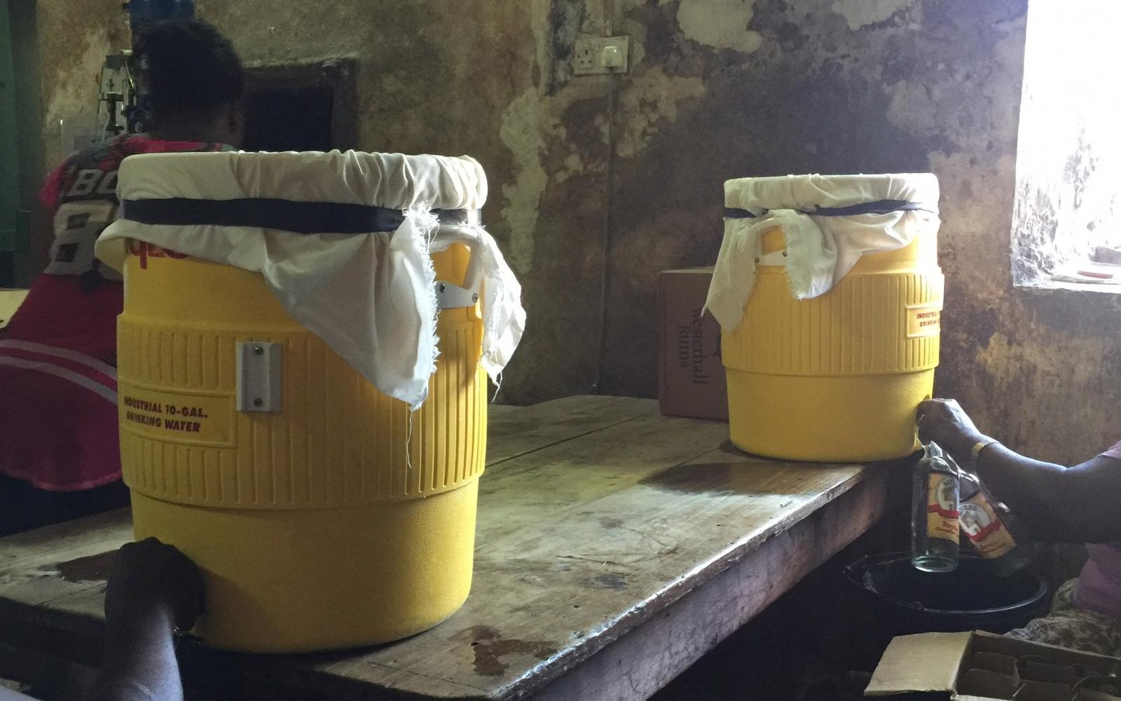 Bottles are filled by hand, utilising that most mundane of pieces of equipment ? a Rubbermaid water cooler ? to control the flow!