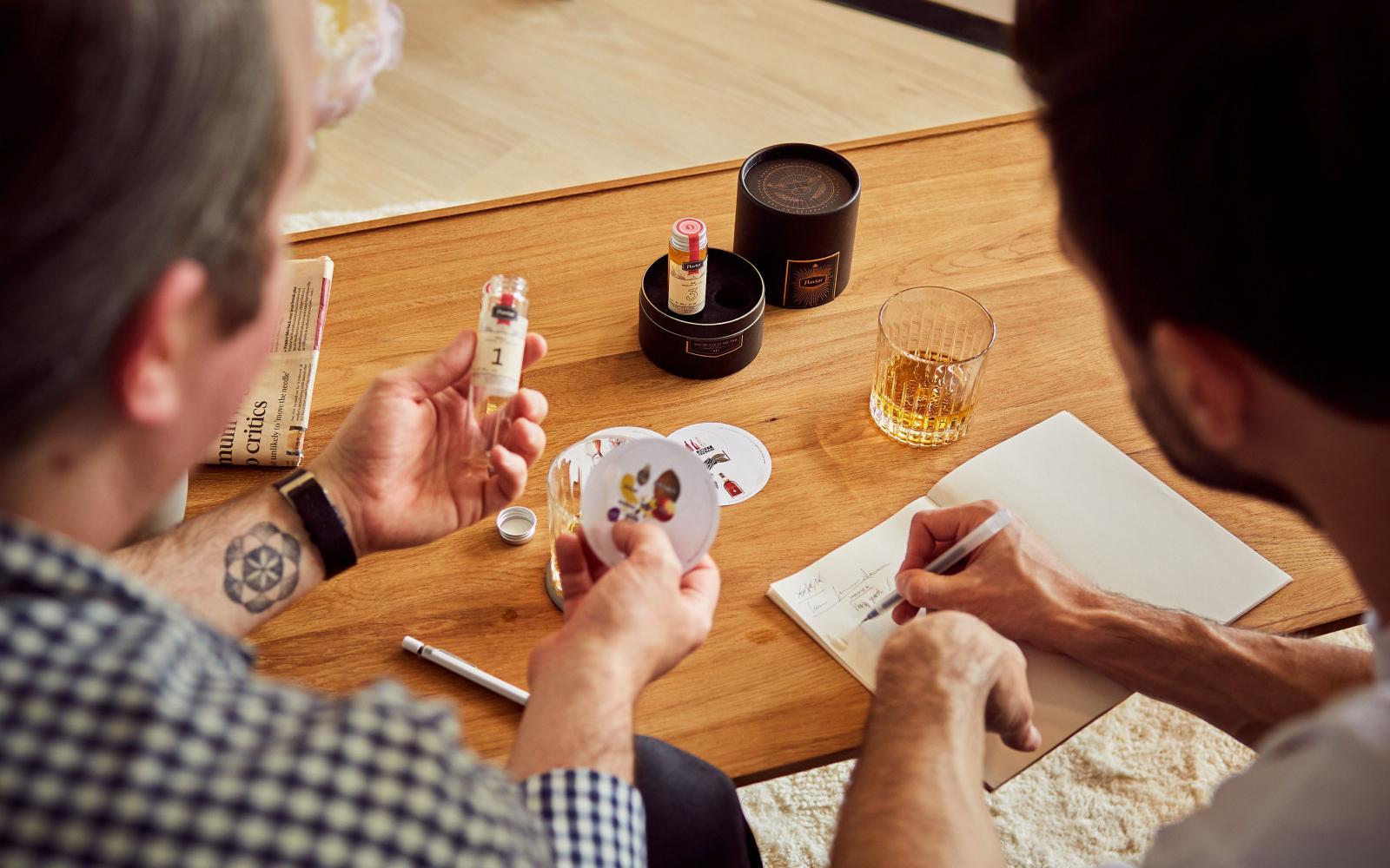 Tasting Boxes with vials of choice Spirits, notes on taste profiles, tasting tips and tricks.