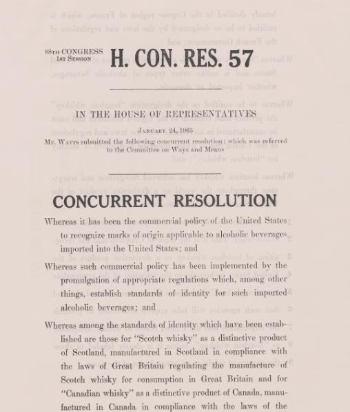 The resolution designating Bourbon as a distinctive product of the US. Source: house.gov.si The resolution designating Bourbon as a distinctive product of the US. Source: house.gov.si